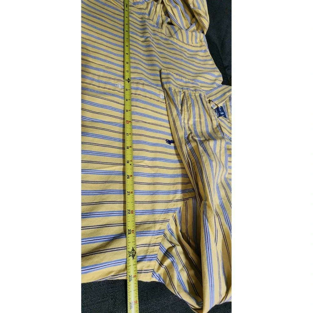Polo Ralph Lauren Men XL‎ Dress Shirt Yellow Blue Stripe Custom Fit Button Up